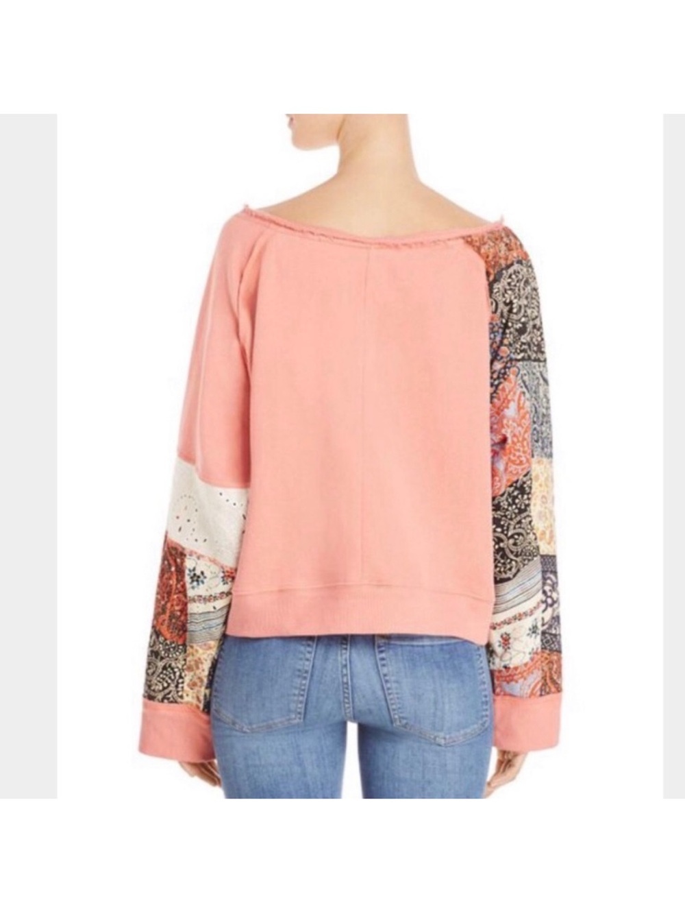 Free People Sun’s Out Patchwork Sleeve Pullover boho Top - Picture 4 of 7